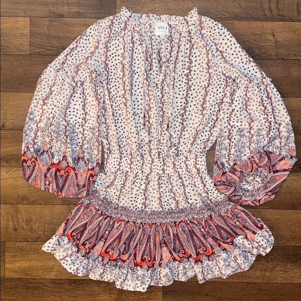 MISA Los Angeles Size Extra Small Elisabetta Paisley Peasant Mini Dress Dainty